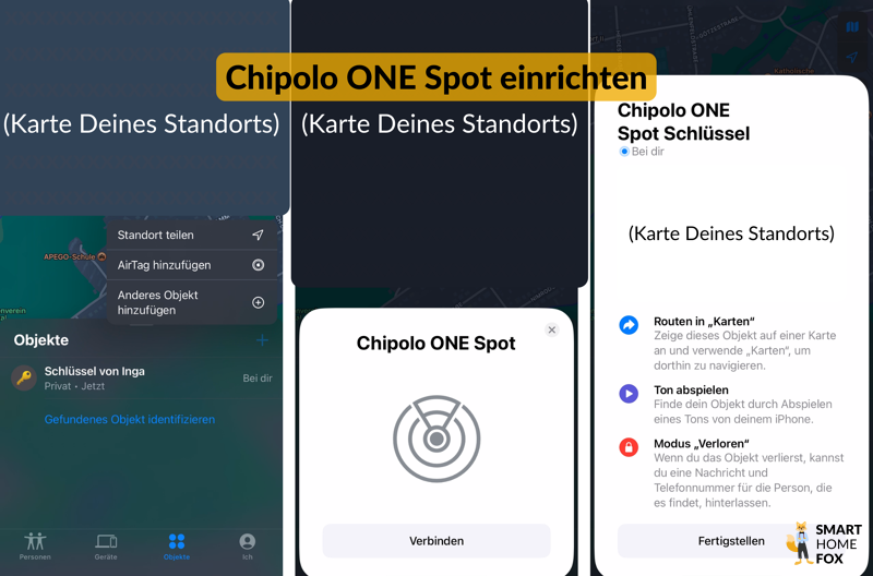Screenshot der Einrichtung des Chipolo One Spots.